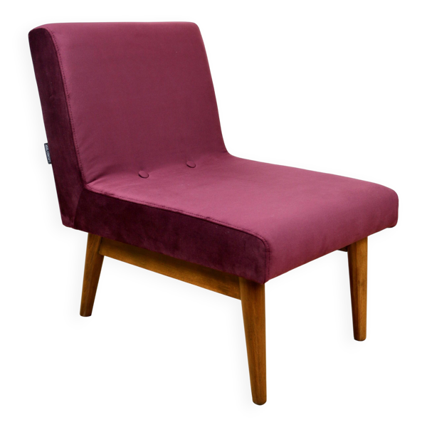 Fauteuil loft vintage années 70 en velours bordeaux.