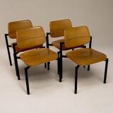 Martin Stoll - Set of four beech and black metal chairs - c. 1975