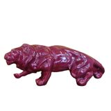 French Art Deco red glazed Ceramic Statue Of A Lion, 1930s