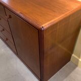 Chest of drawers, buffet with 3 drawers, 1 door in dark wood, France 1982