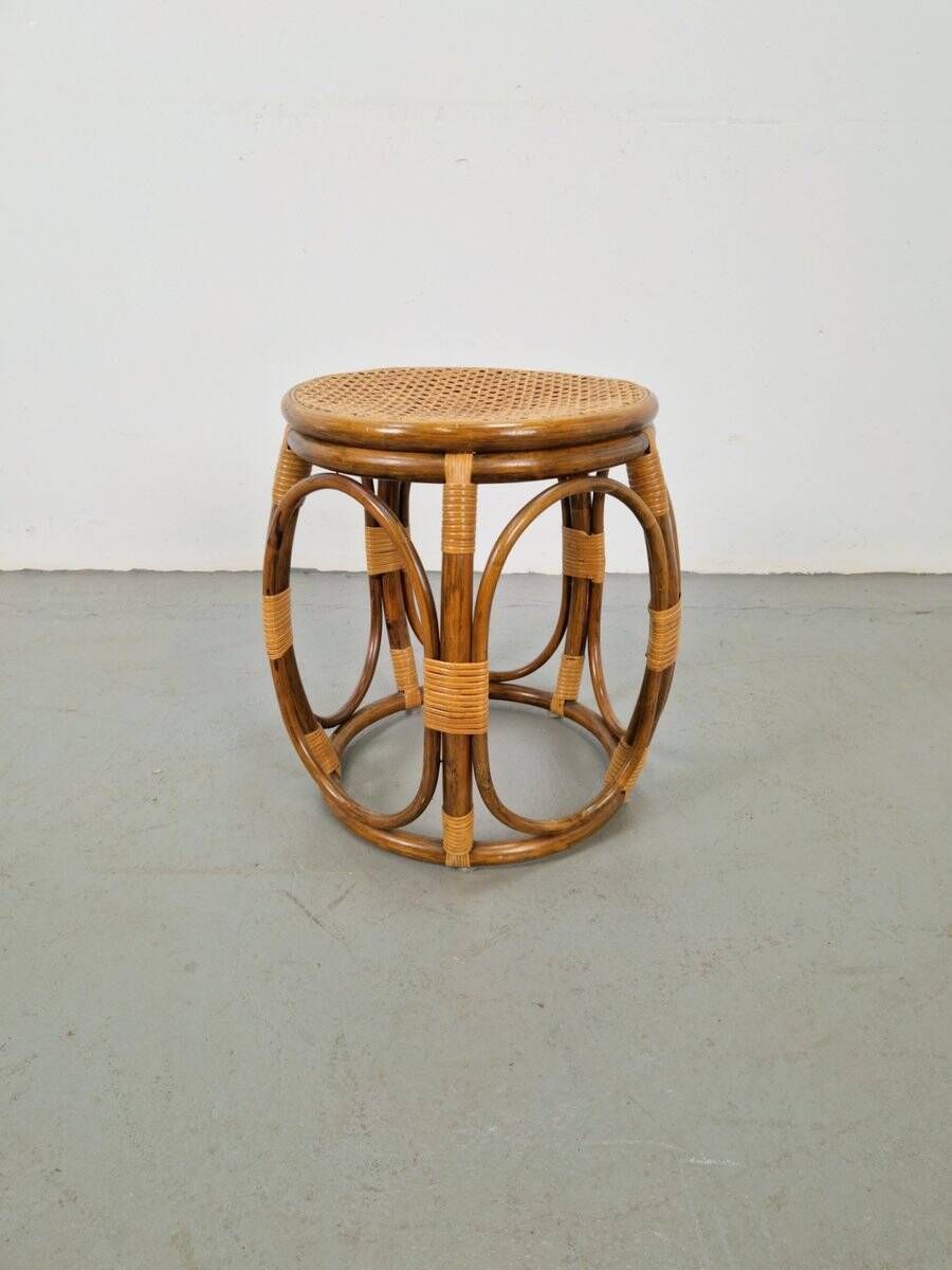 Round Bentwood and Rattan Webbing Stool, 1970s