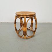 Tabouret rond en bois cintré et en osier, années 1970