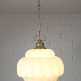 Suspension vintage en verre opalin blanc / Éclairage éclectique années 1970