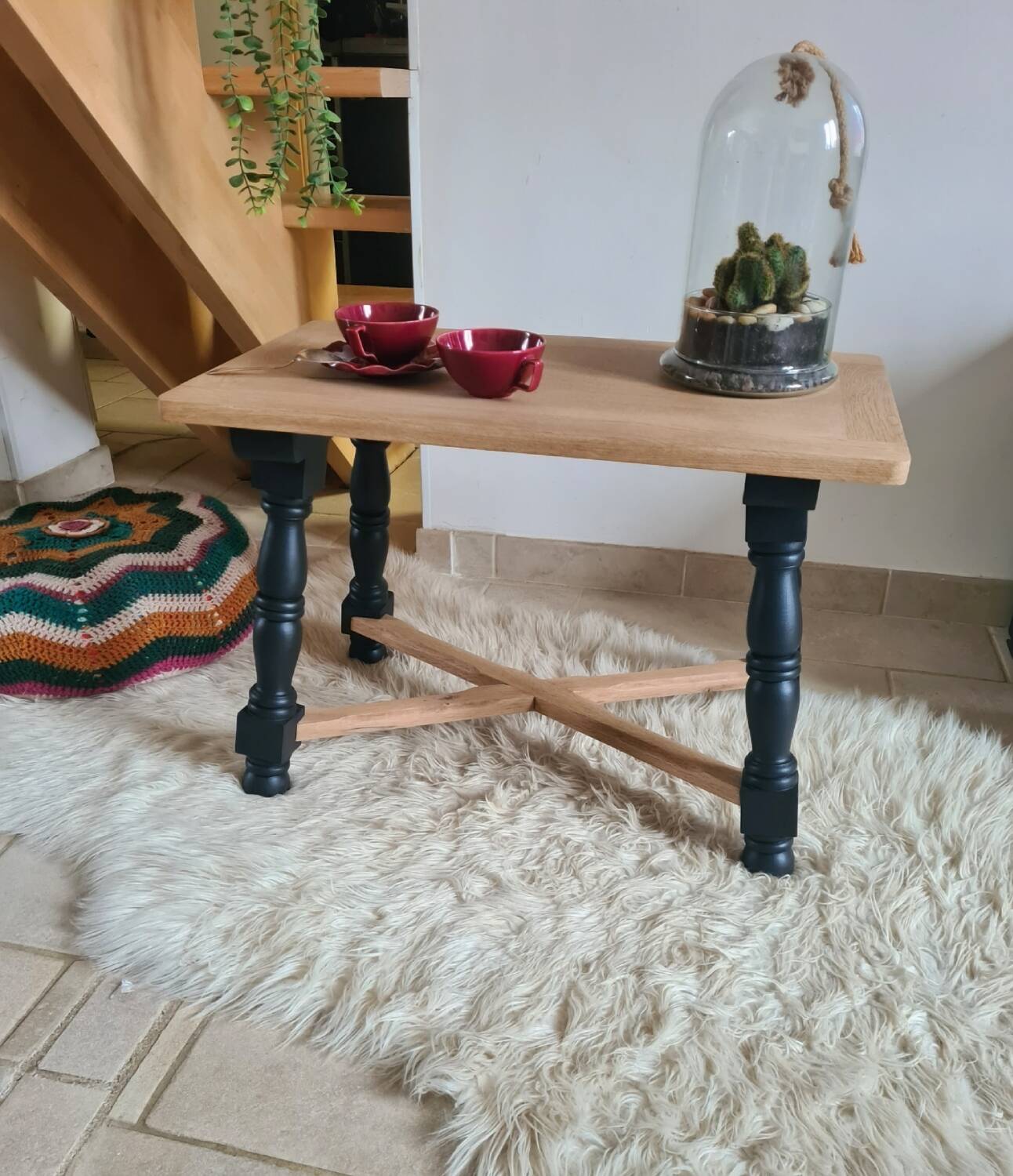 Vintage coffee table in raw oak and black