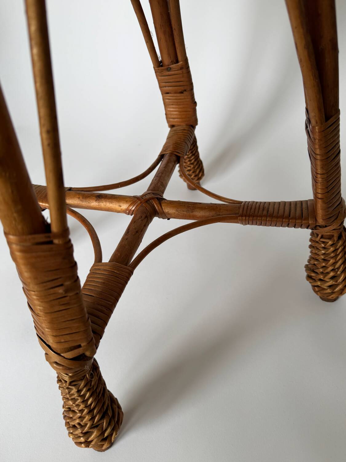 Vintage Mid Century Modern handwoven wicker stool