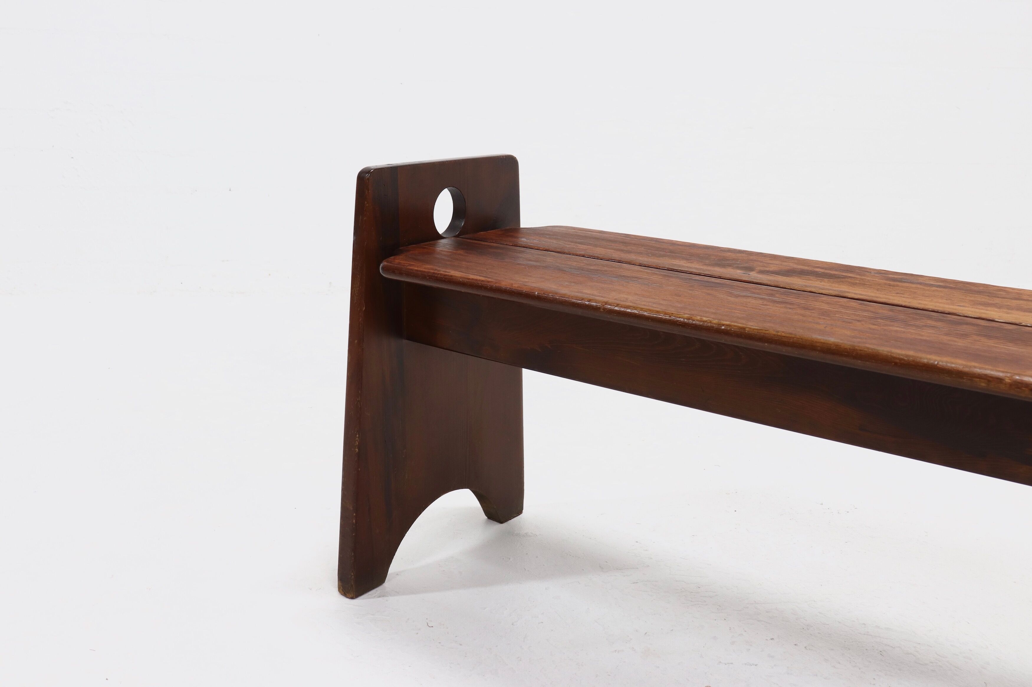 Wabi Sabi Style Stained Wooden Bench 1960s