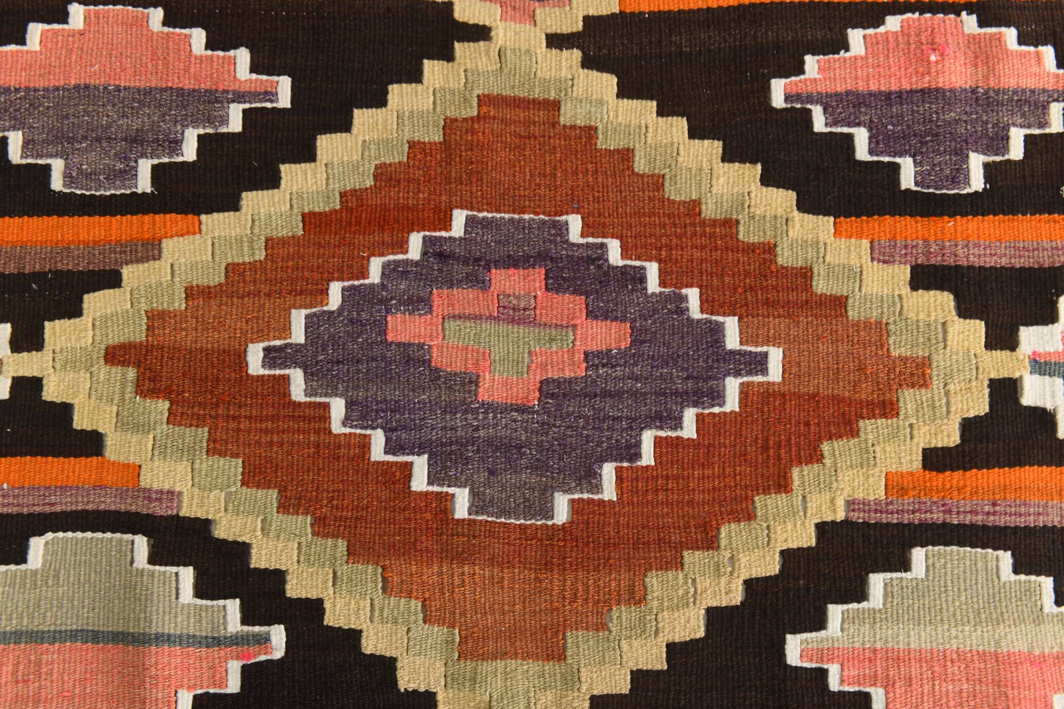 Pink & Brown Turkish Vintage Kilim Runner Rug, 77x387Cm