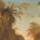 Old painting of a landscape with figures, oil on canvas, 18th century.