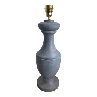 Vintage baluster lamp in zinc gray wood