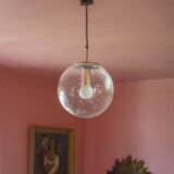 Vintage Glashütte Limburg pendant light, bubbled glass ball, ceiling lamp, ball chandelier