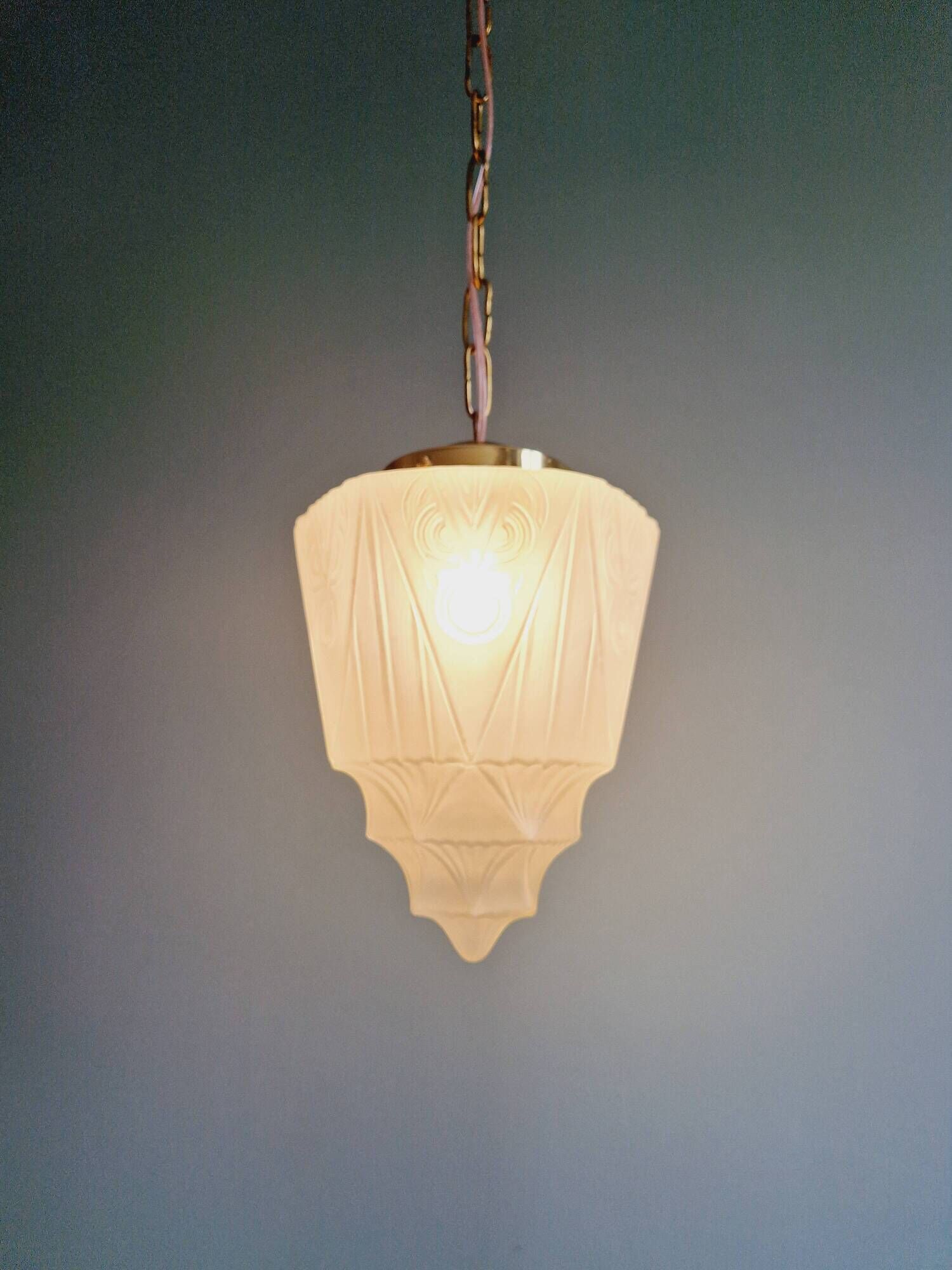 Art Deco pendant lamp in satin glass, 1920s-30s