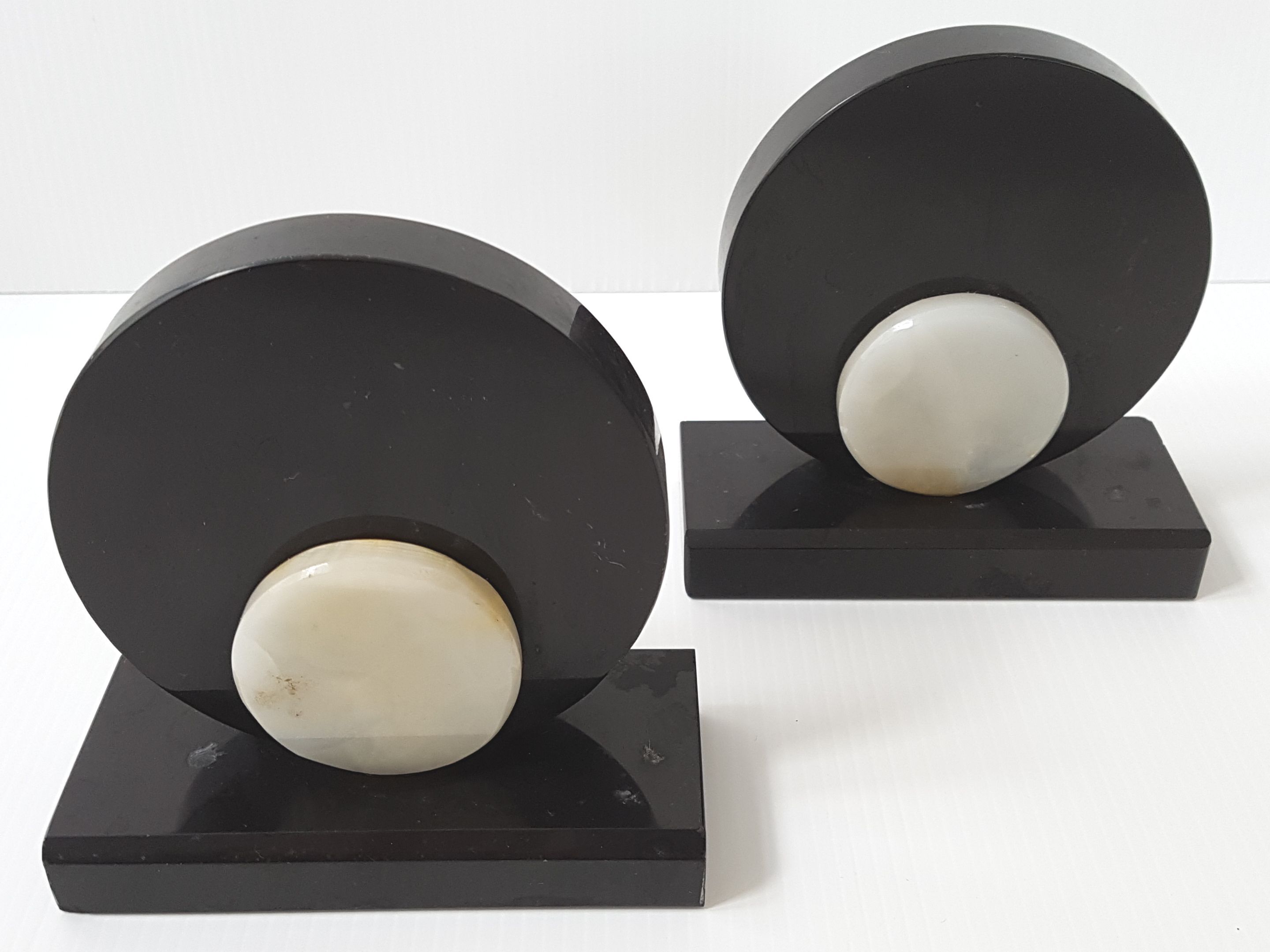 Pair of art deco marble bookends