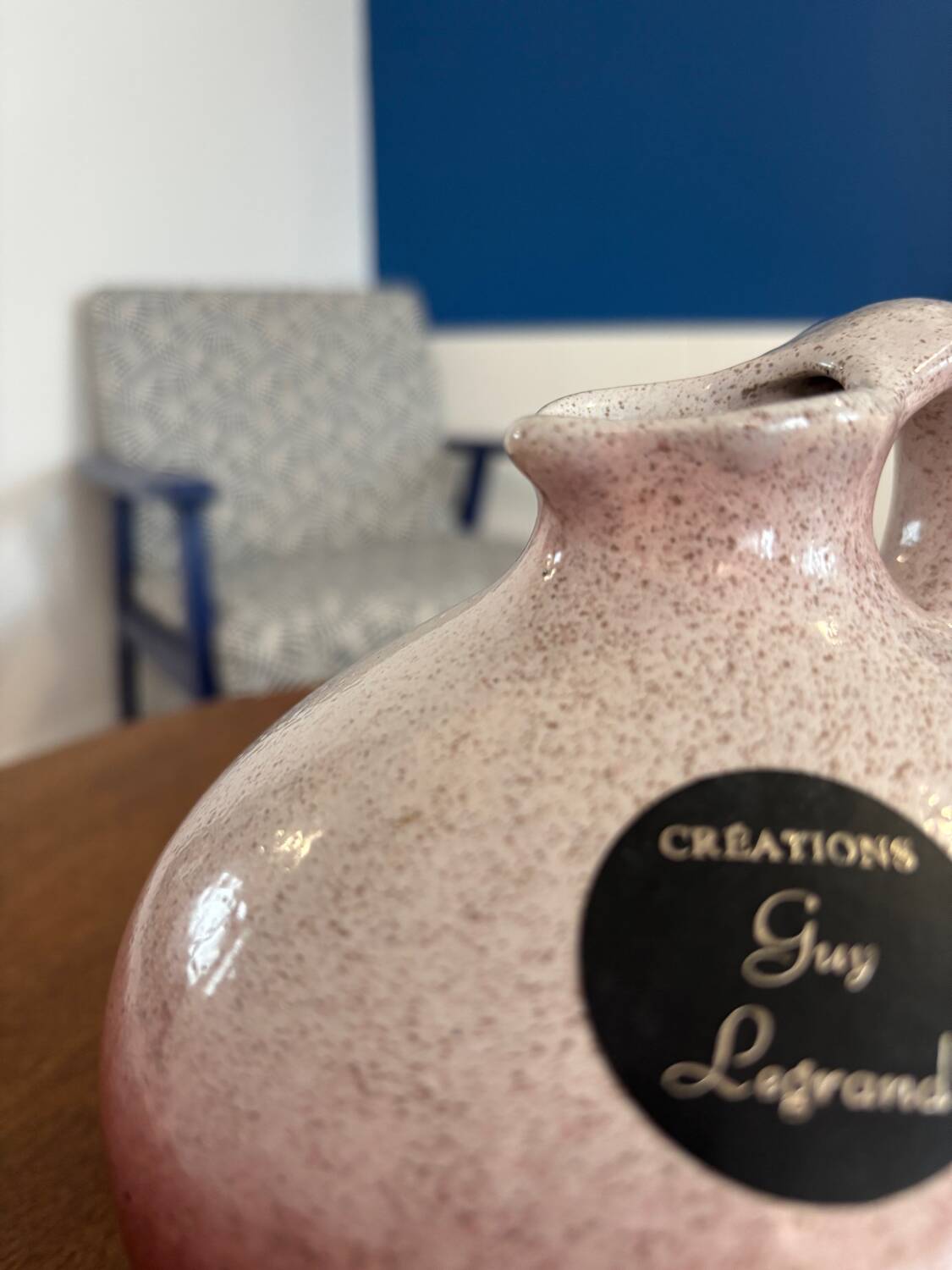 Old pink stoneware pitcher / vintage ceramic soliflore / soft stoneware vase