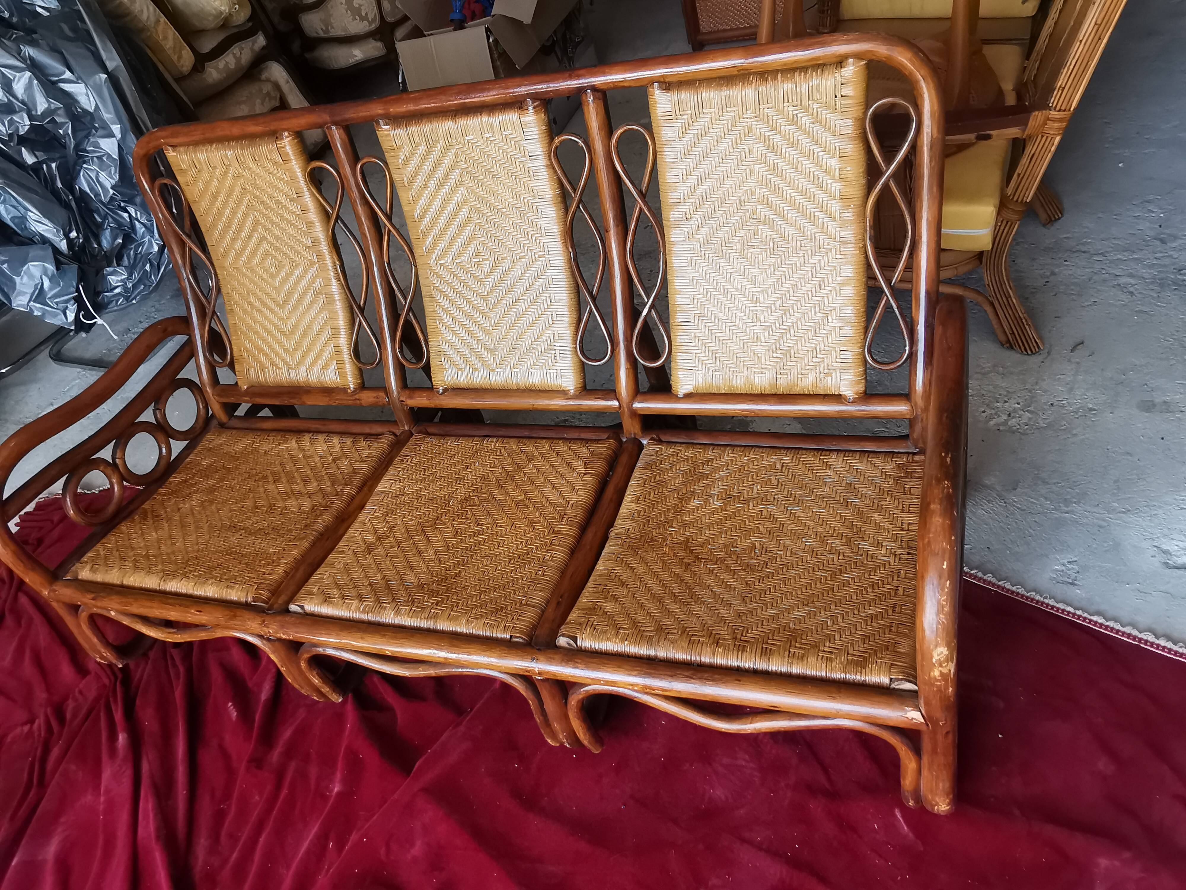 70s bamboo rattan sofa