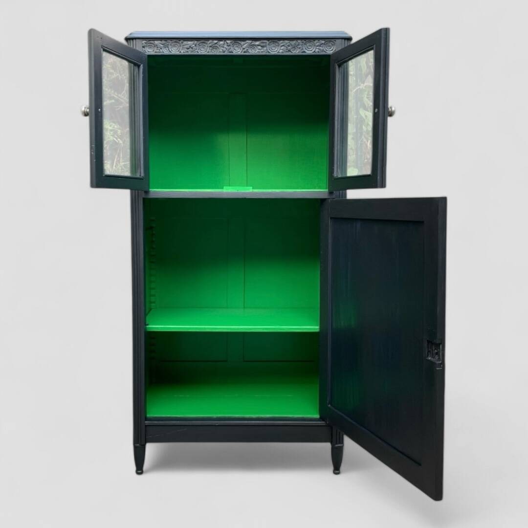 Parisian buffet with black glass front, Art Deco style, 1930