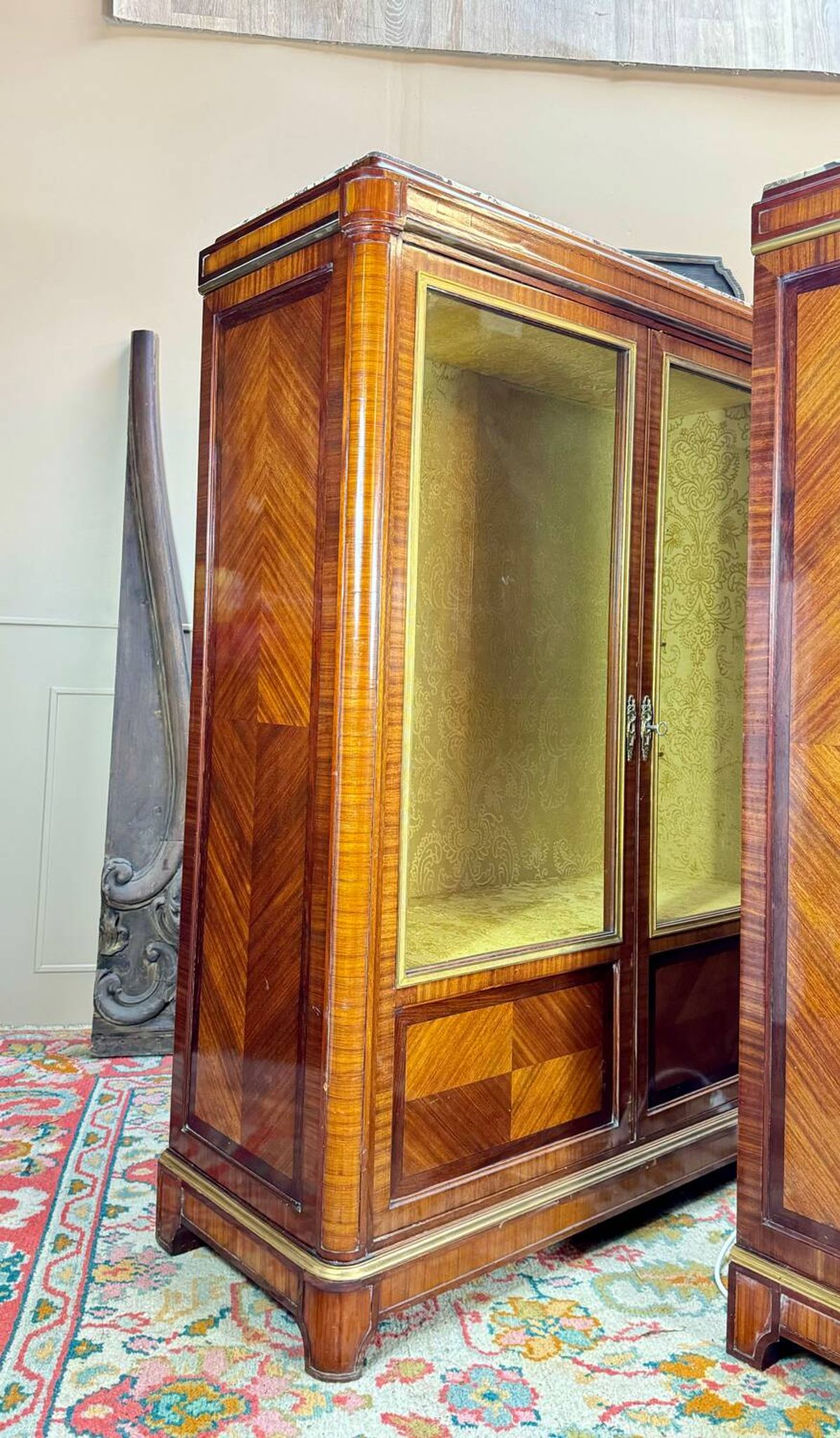 Pair of Louis XVI Style Marquetry Display Cabinets, 19th Century