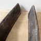 Pair of modernist anthropomorphic fireplace andirons, brutalist log holders 1950s