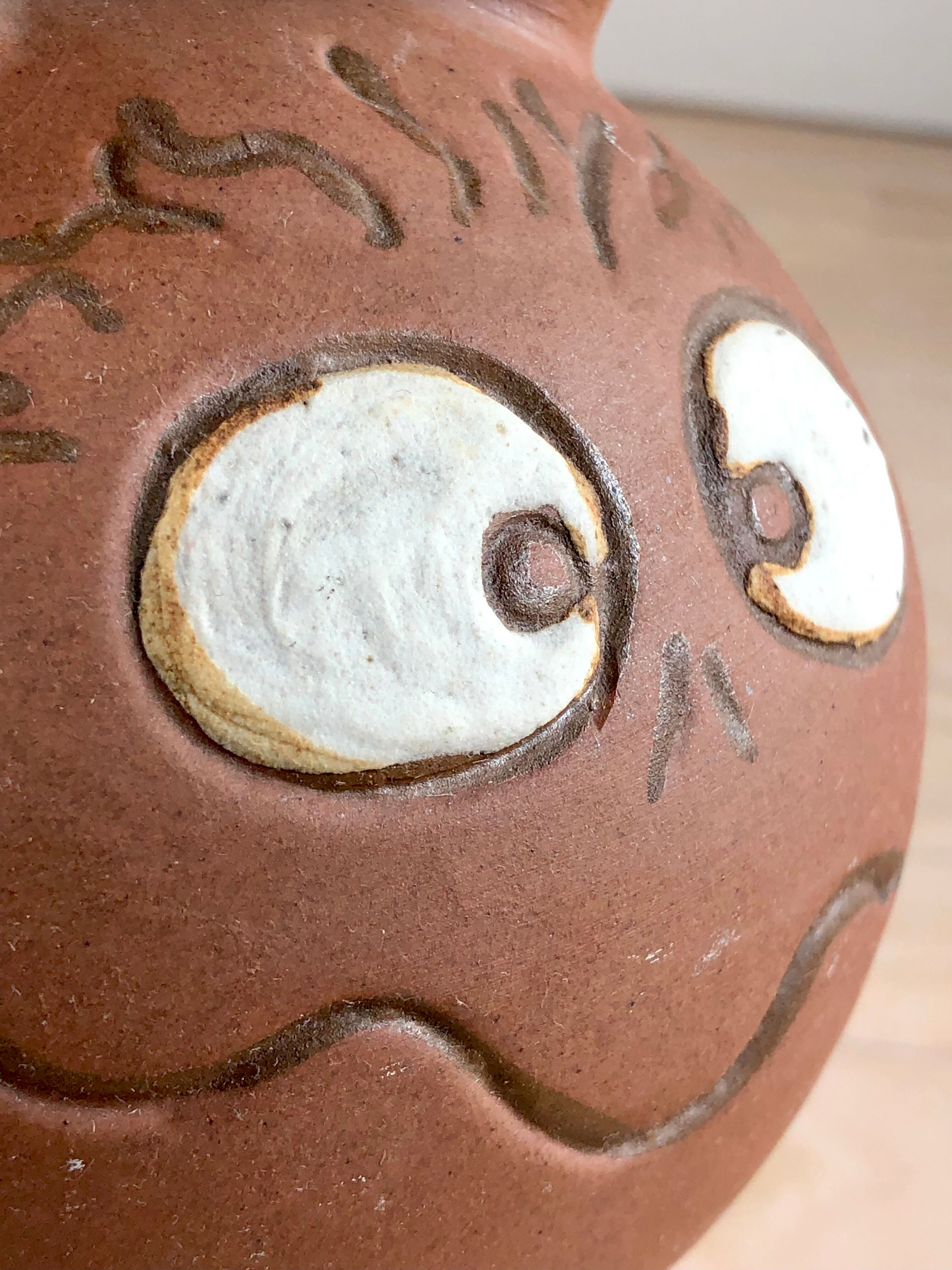 Anthropomorphic ceramic vase made by hand in. California by Stoneware Designs West, 1960-70