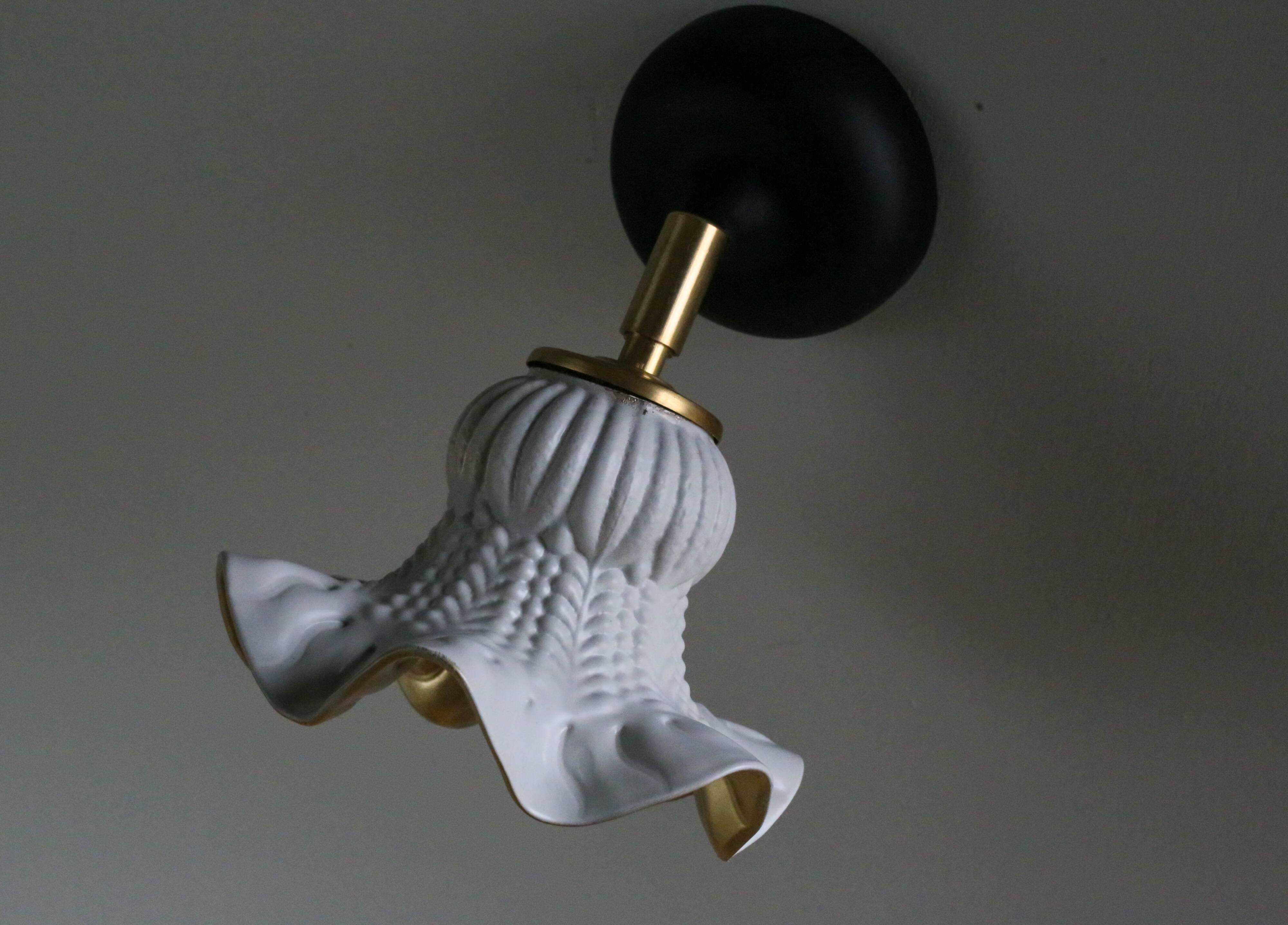 Antique wall light in gray and gold painted glass - brass socket