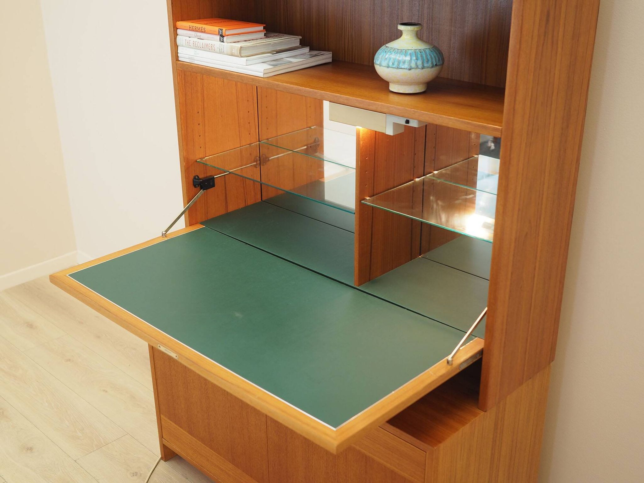 Danish Teak Shelving Unit with Bar Cabinet, 1970s