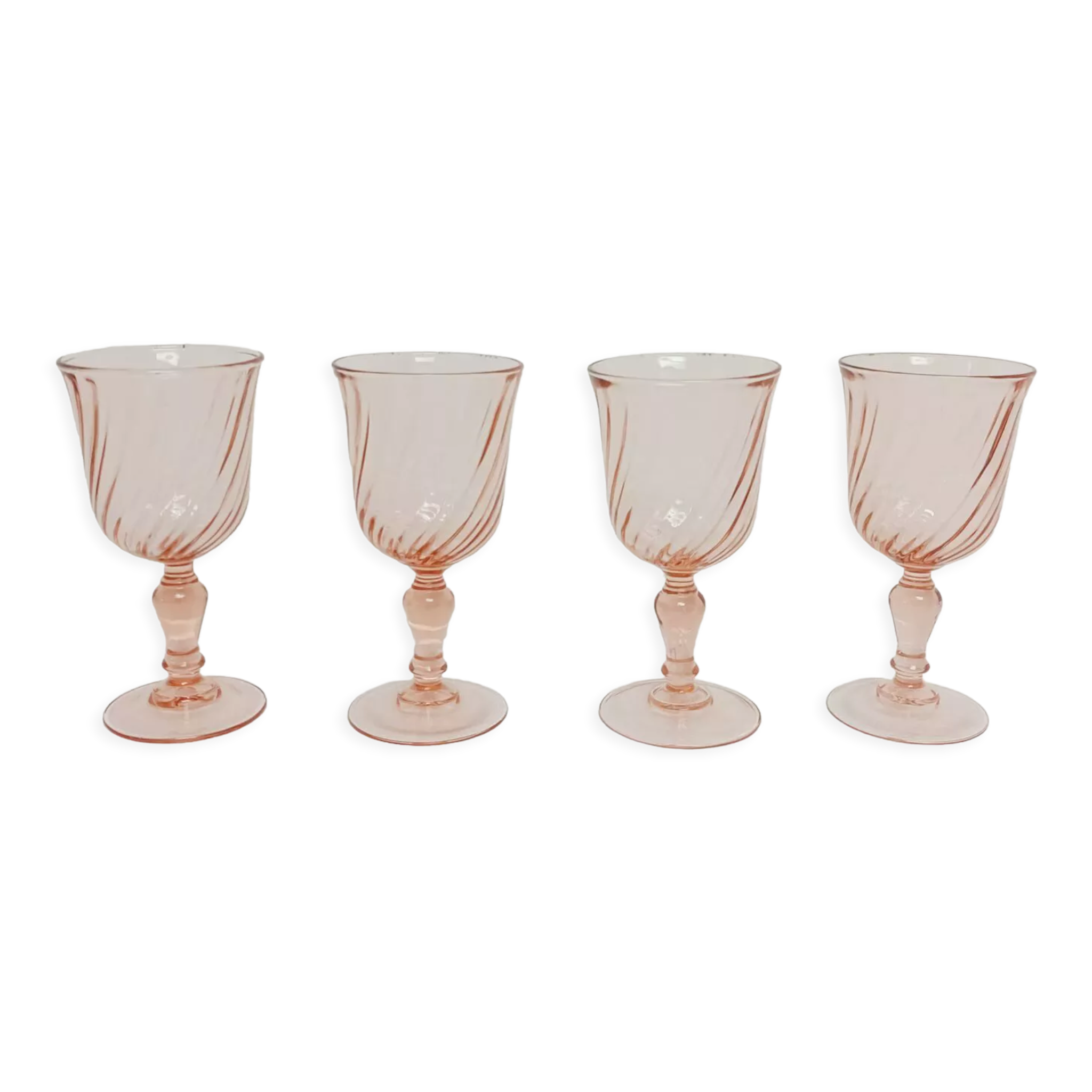 4 glasses tourbillon Rosaline wine in pink glass, Luminarc French glassware, vintage retro table
