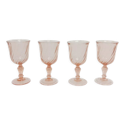 4 glasses tourbillon Rosaline wine in pink glass, Luminarc French glassware, vintage retro table