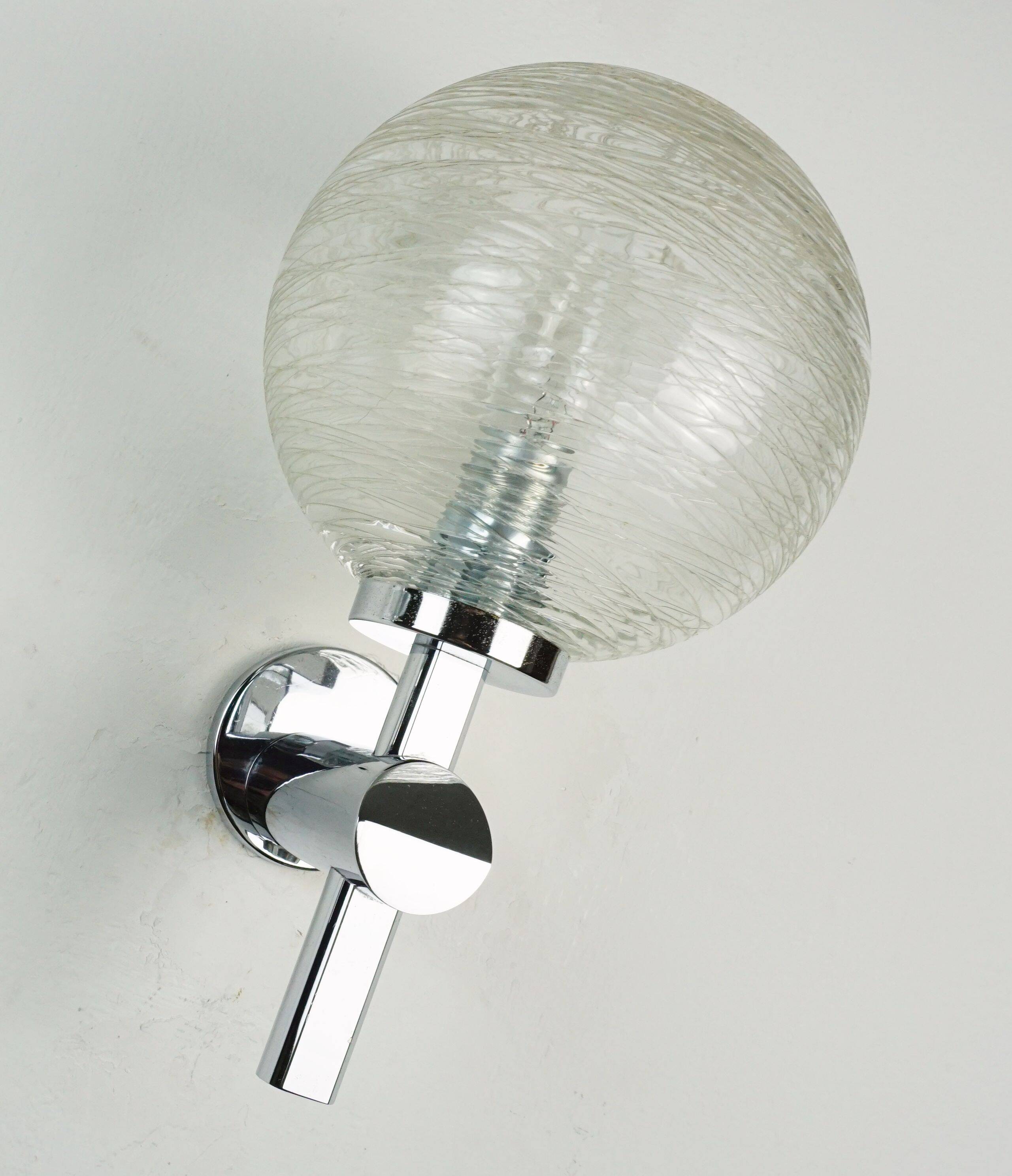 Pair of vintage wall lights structured glass and chrome 1970/80