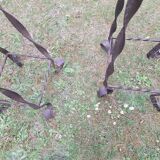 Pair of Brutalist patinated iron and veined marble columns, 1960s
