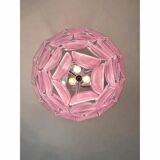 Chandelier en verre de Murano rose à pétales, italien, milieu du siècle.