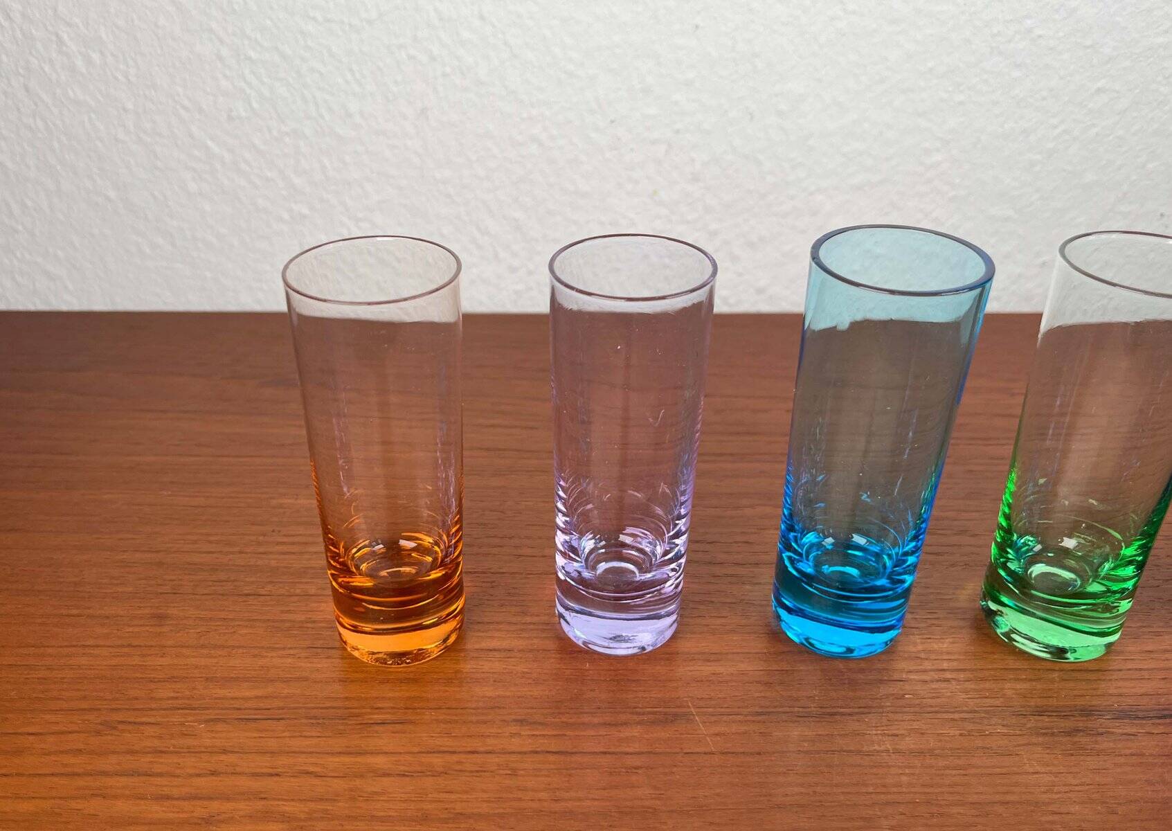 Coloured German shot glasses from the mid-century, 1960s, set of 6.