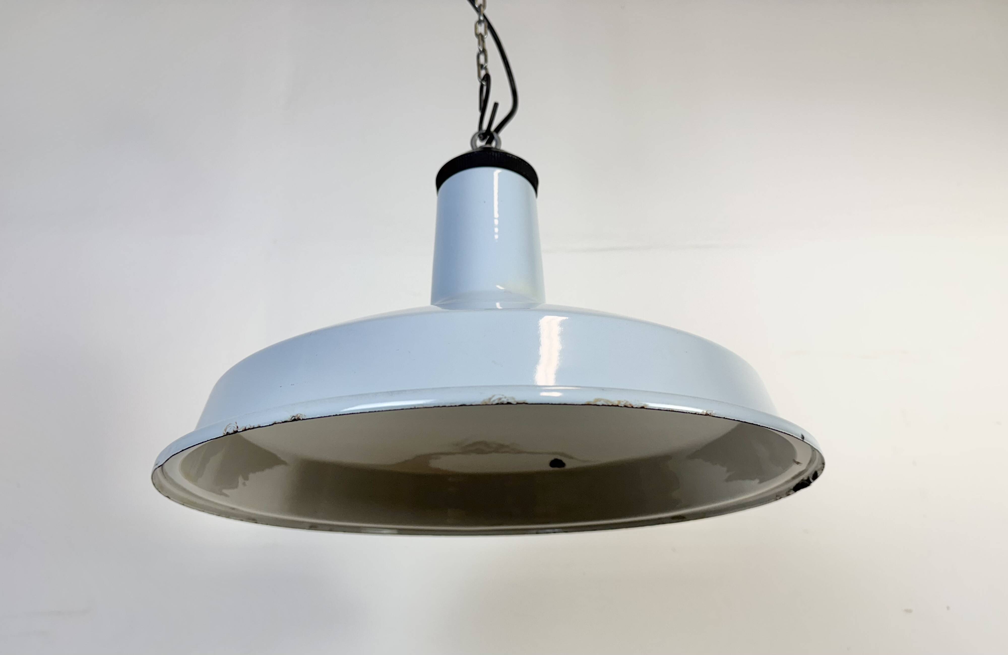 Industrial Light Blue Enamel Factory Pendant Lamp, 1960s