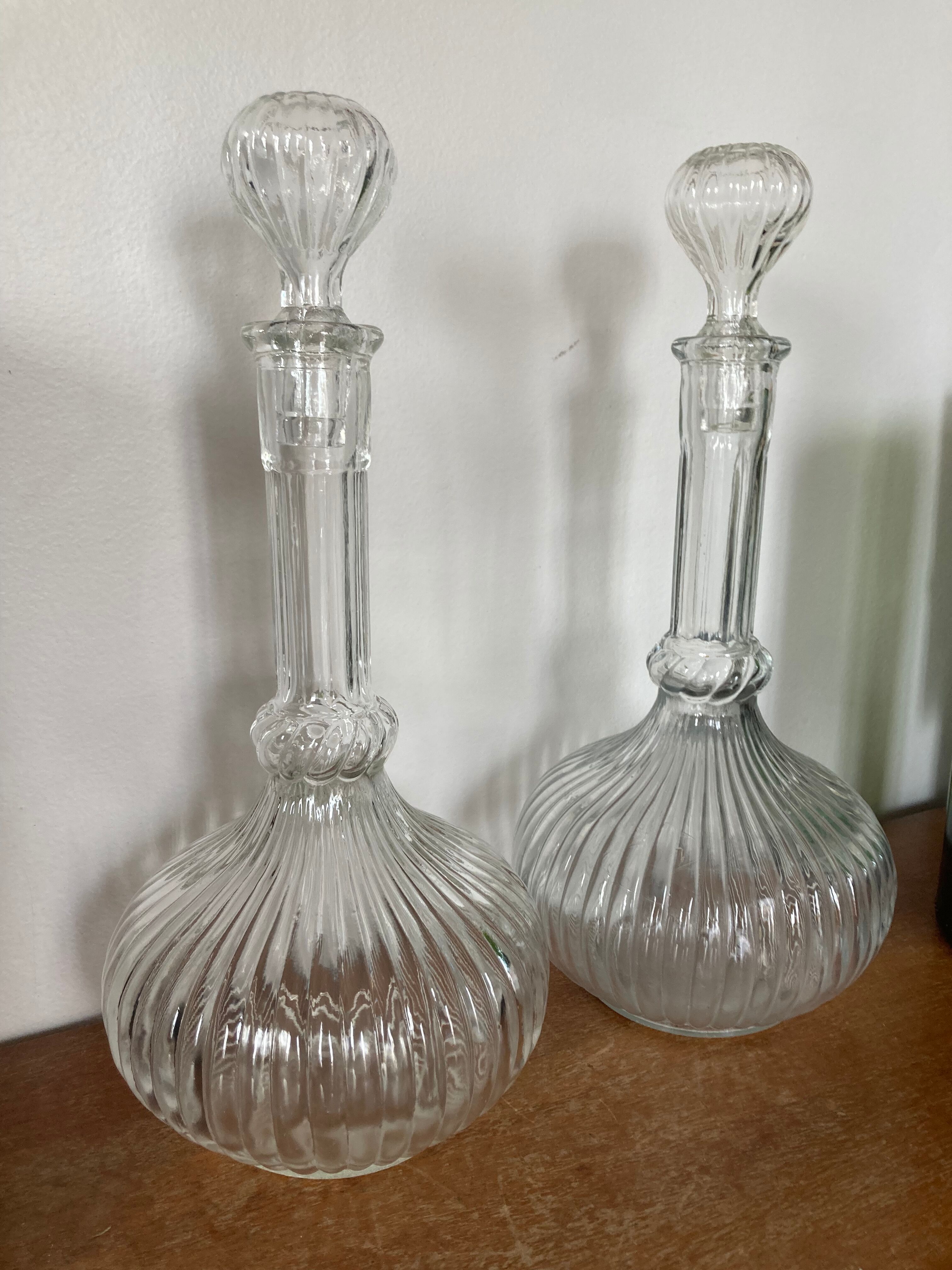 Duo of glass decanters