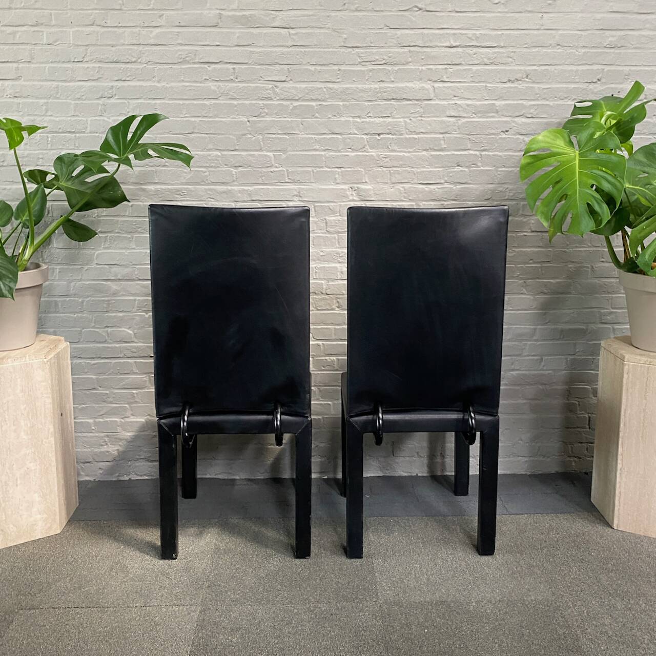 PAIR BLACK LEATHER ARCALLA CHAIRS FOR B&B ITALIA BY PAOLO PIVA - 1990'S