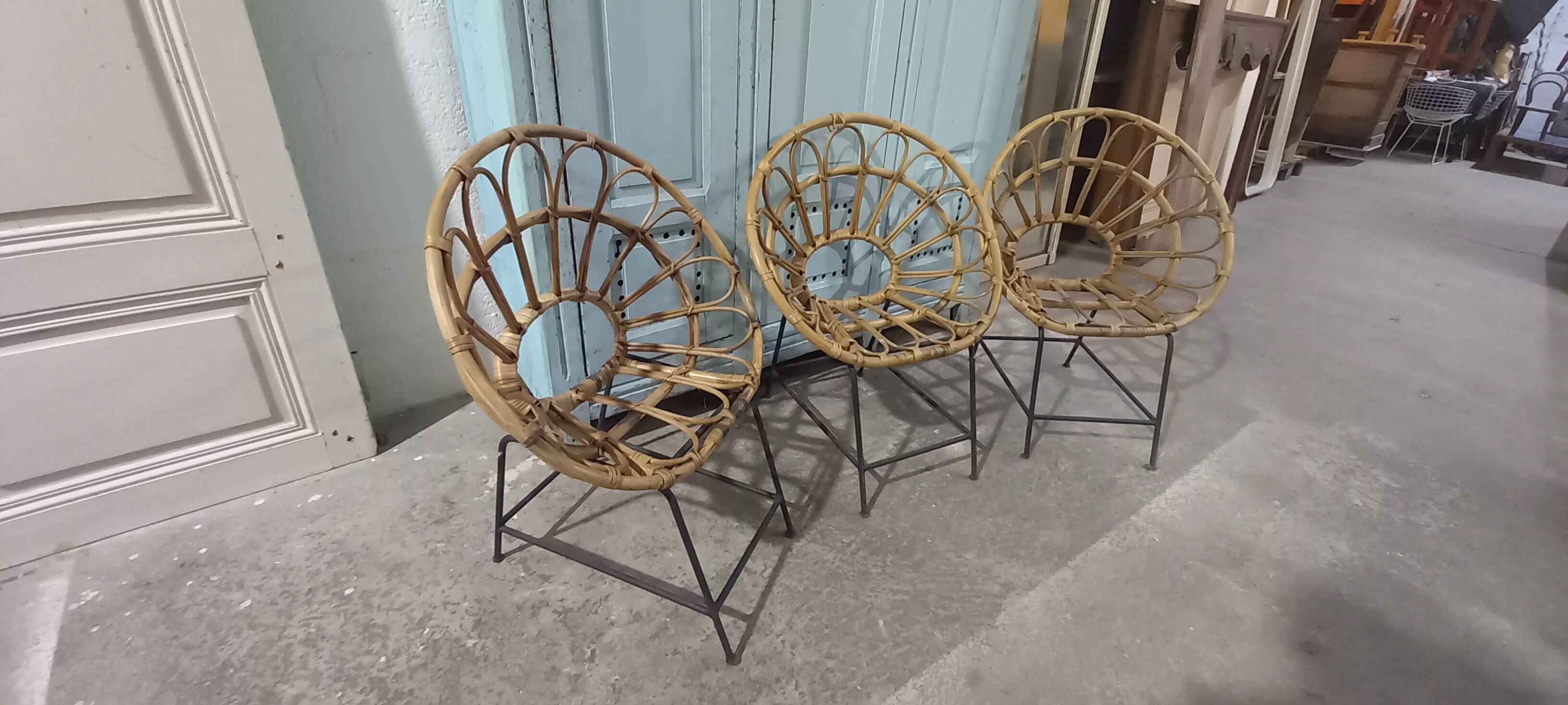 Rattan and metal children's chairs