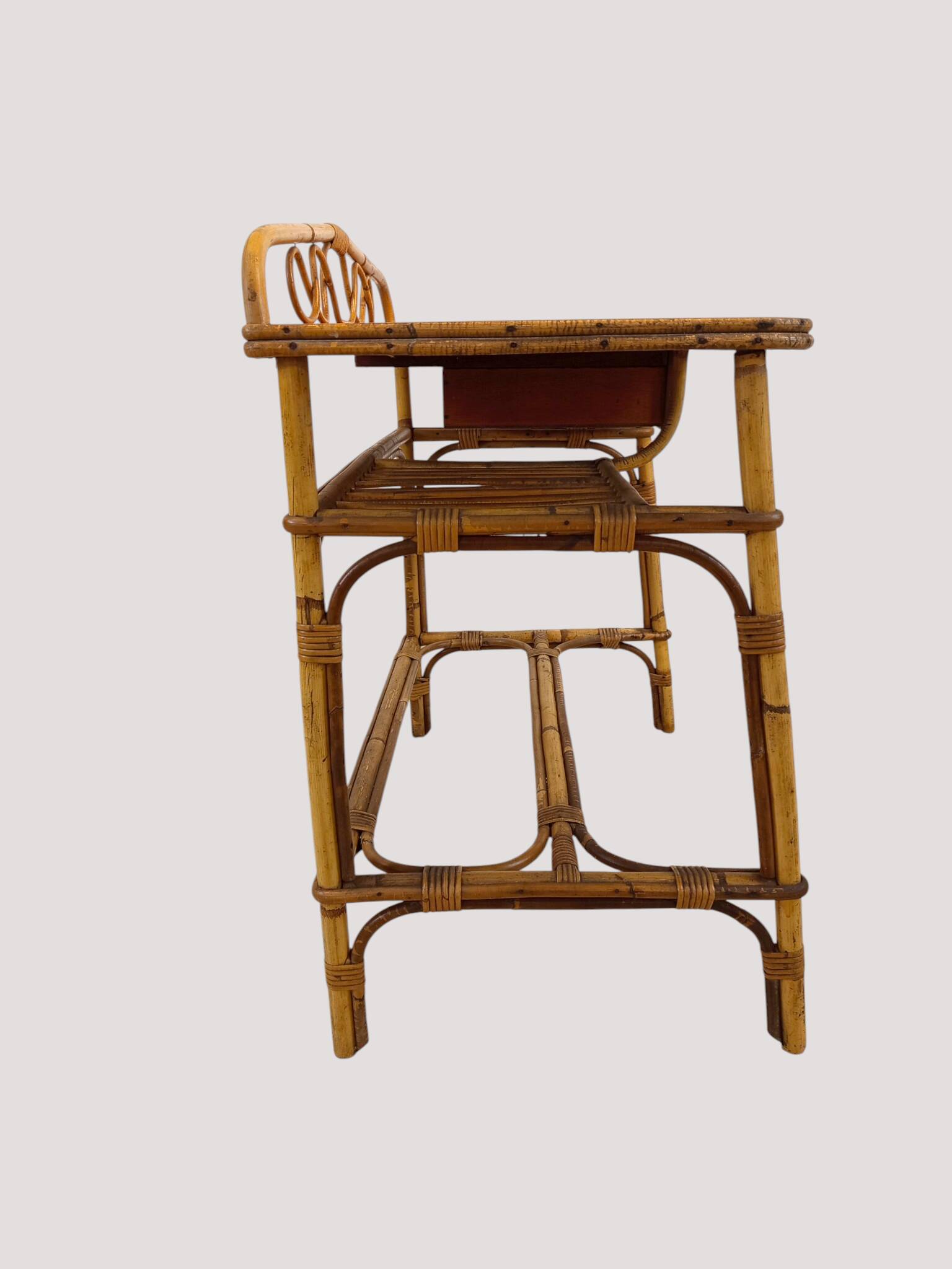 Vintage rattan and bamboo desk or dressing table (81x47 cm) – Riviera style,