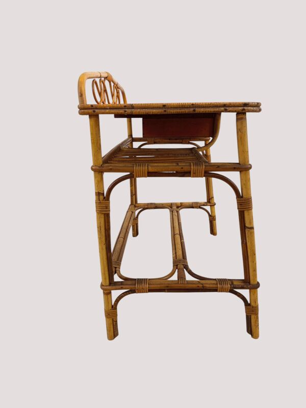 Bureau ou coiffeuse vintage en rotin et bambou (81x47 cm) – Style Riviera,