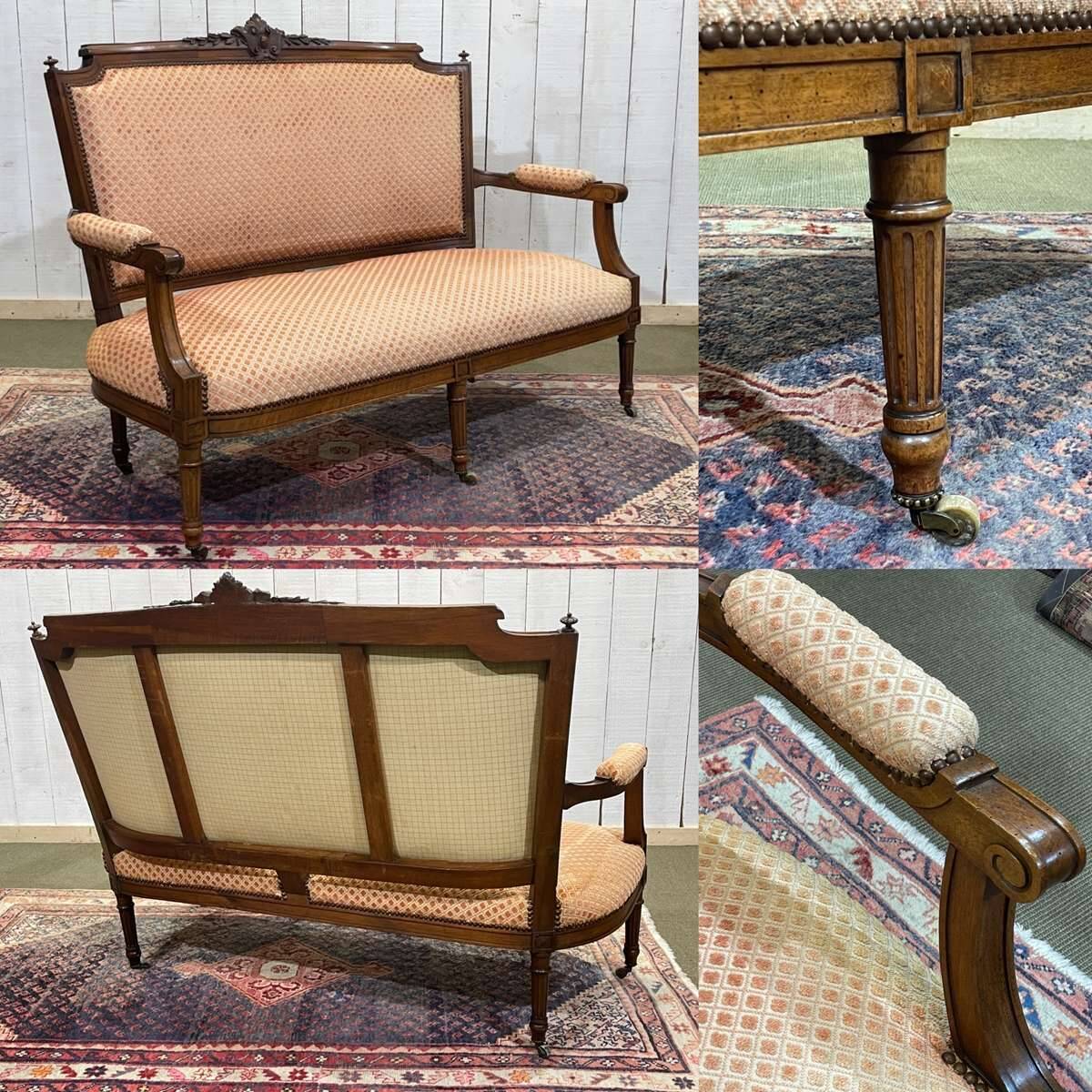 Banquette Louis XVI début XXème en noyer