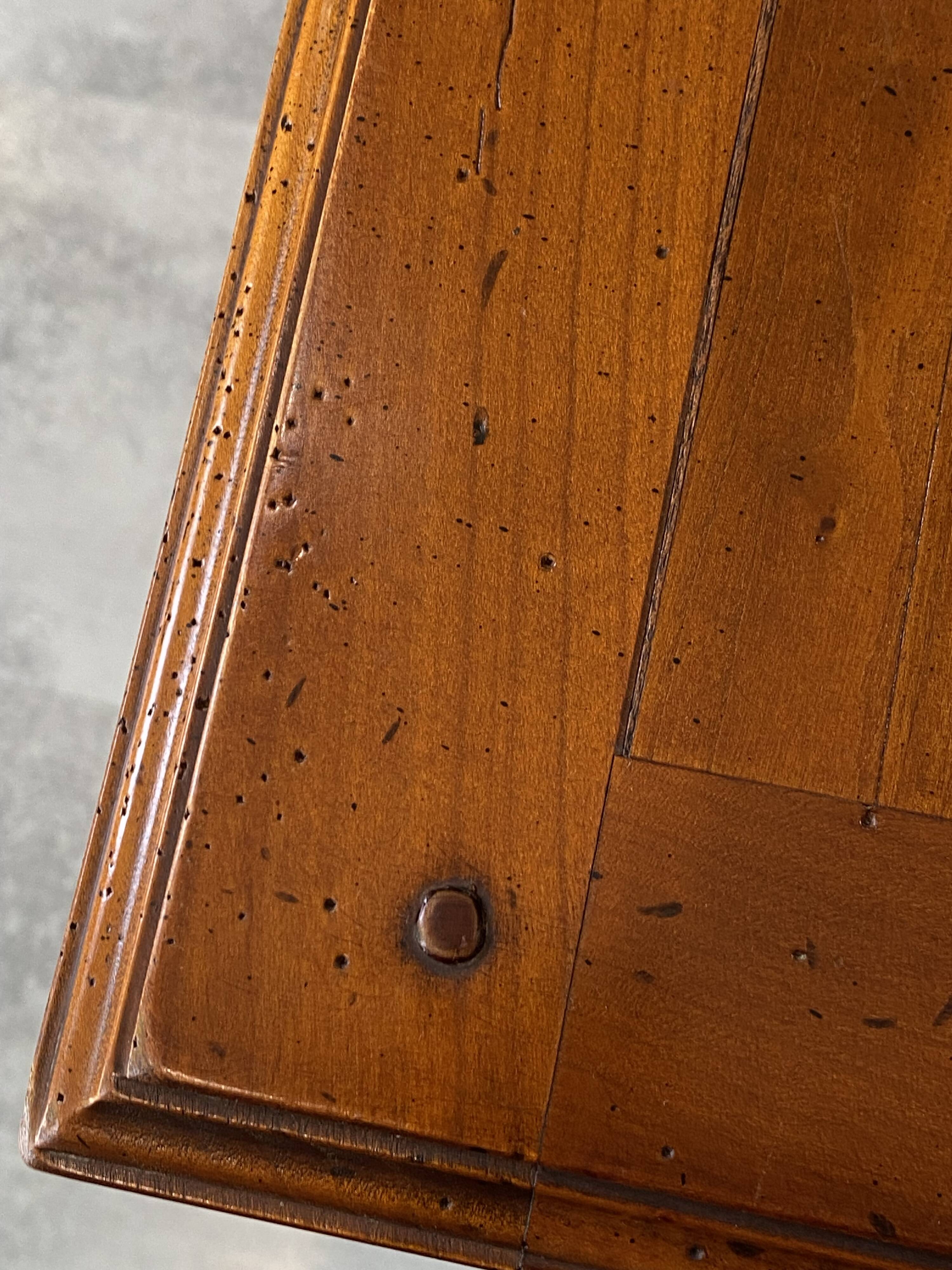 Occasional table in cherry wood, 1 drawer, 1 cane shelf, 1950.