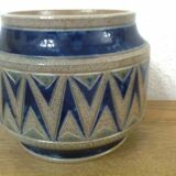 real Betschdorf Alsace vase pot, salt sandstone, blue gray, incised patterns