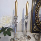 Pair of silver metal candle holders