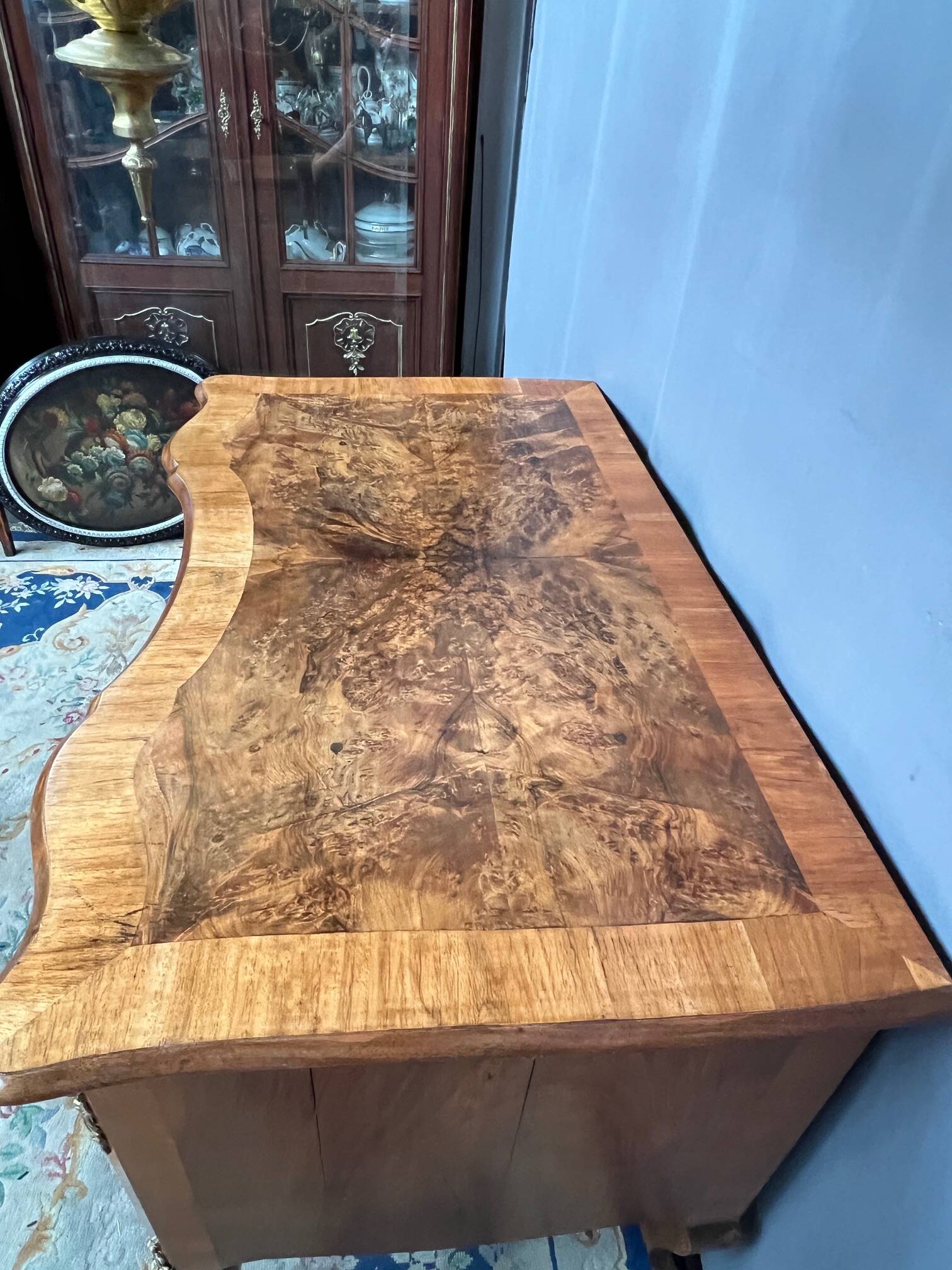 Antique baroque-style desk from Dresden with five drawers.