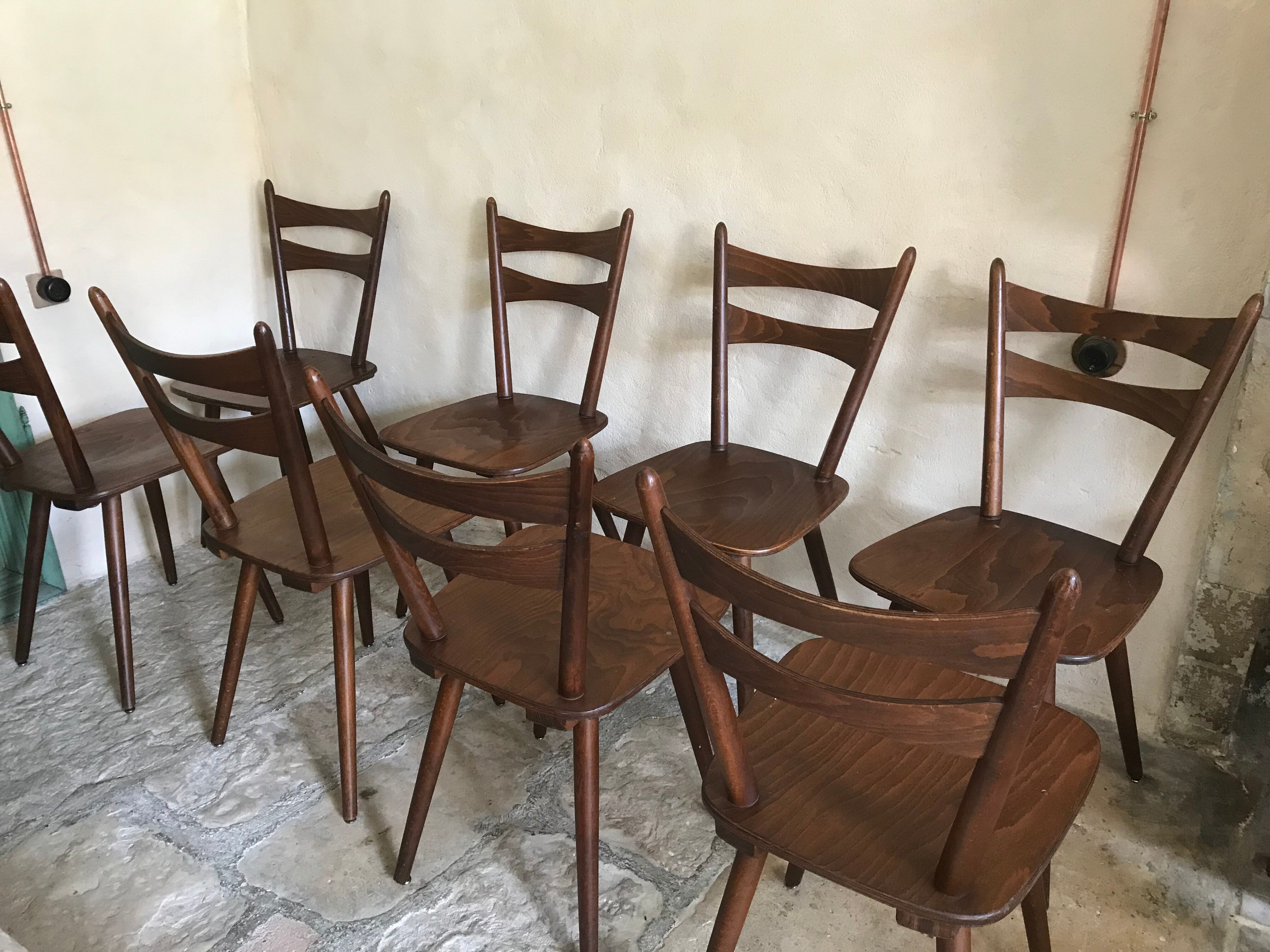 Set of 8 vintage chairs 1960 in beech compass feet