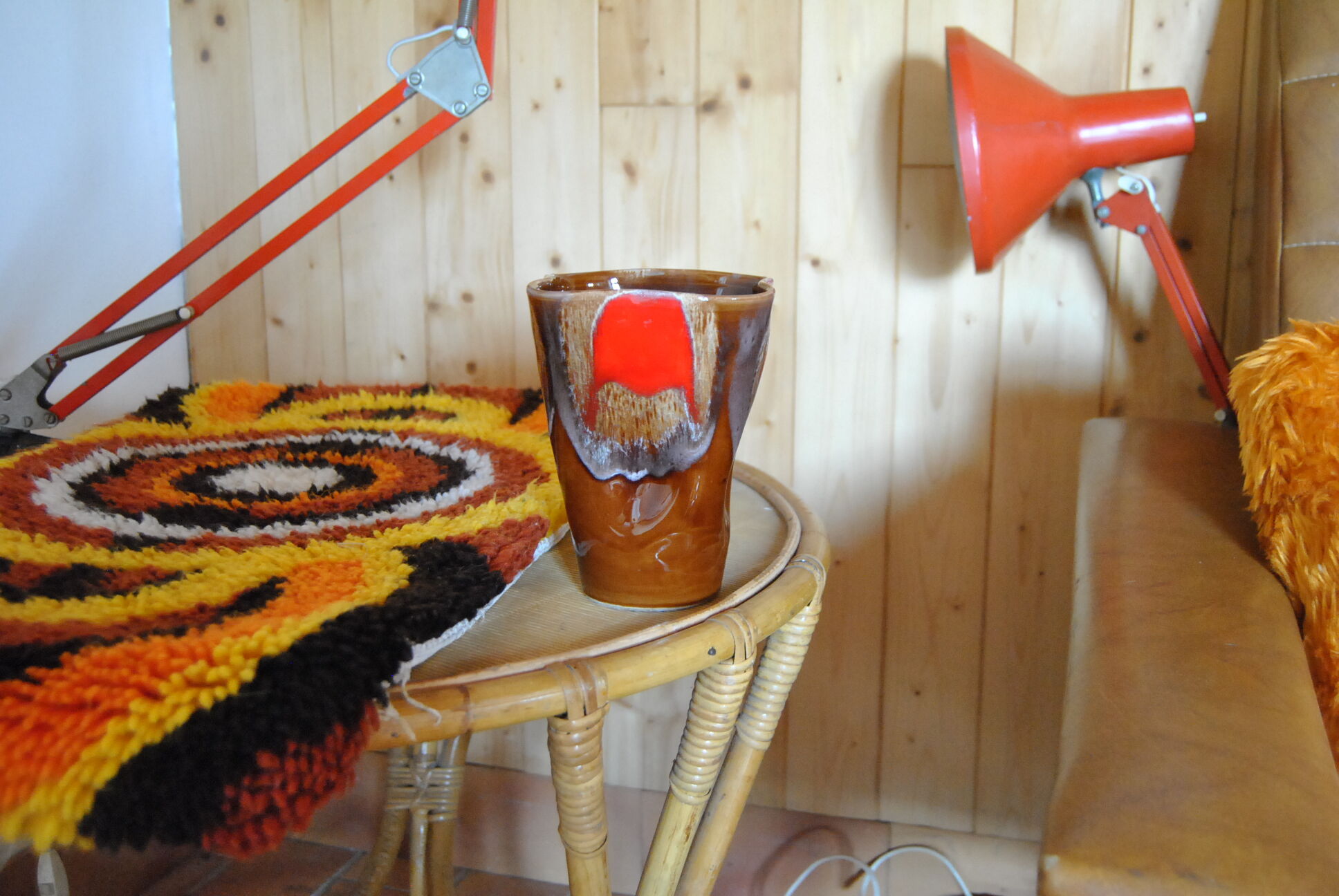 Vallauris vase brown/red - 70s - authentic vintage