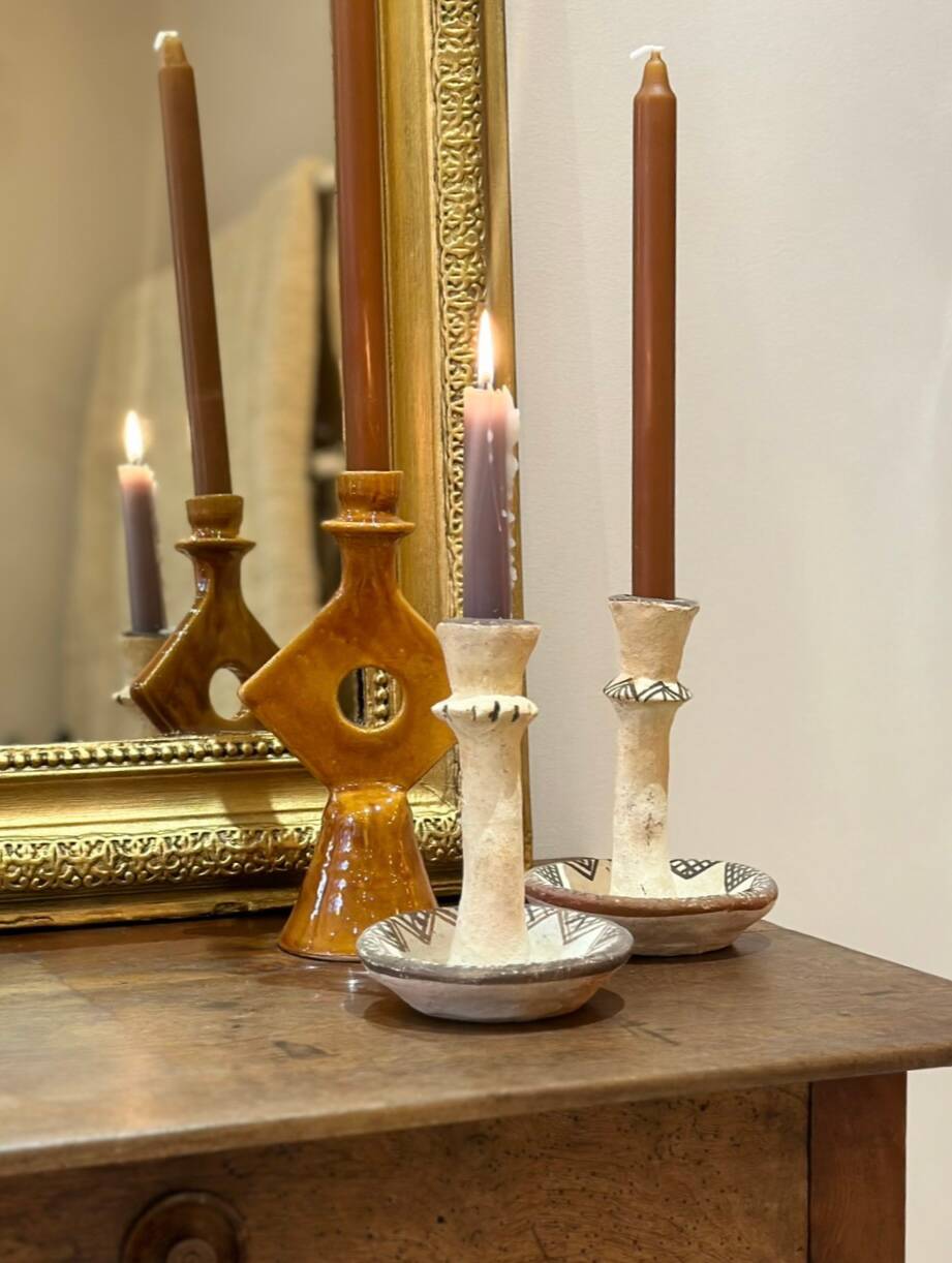 Berber candle holder from the Rif, Morocco - terracotta