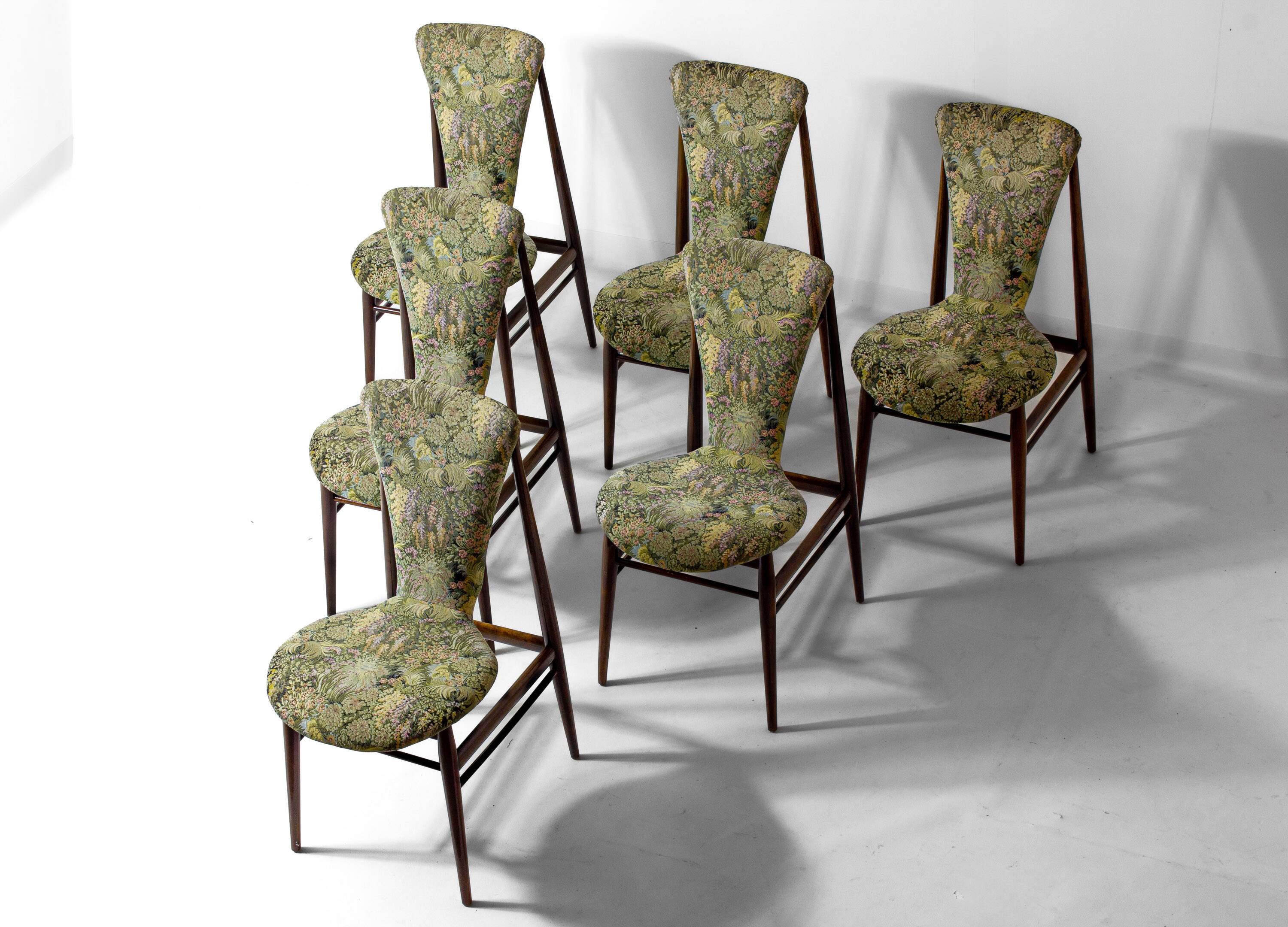 Eclectic scandinavian floating dining chairs in floral upholstery, 1960s