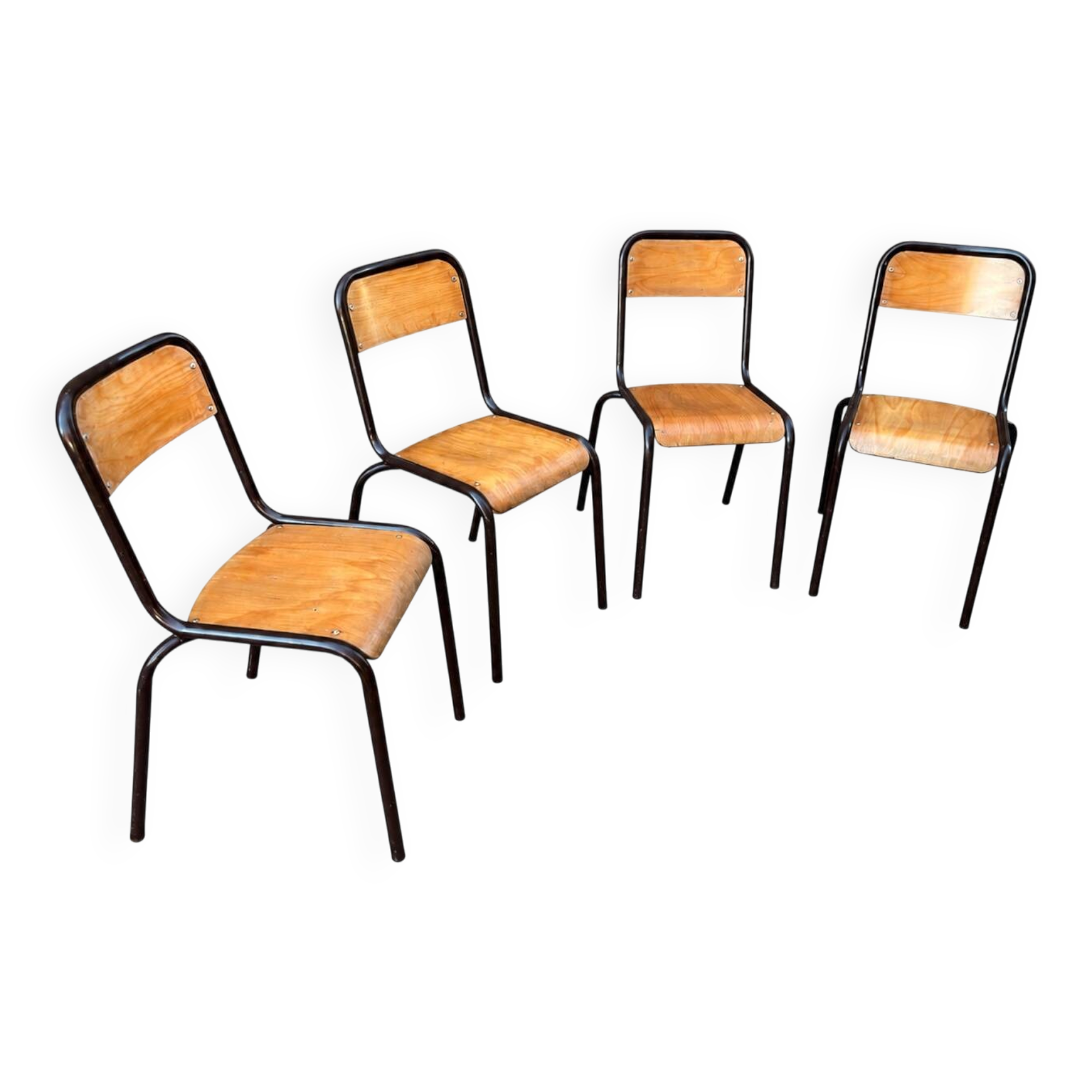 4 vintage school chairs