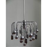 Suspension Sputnik vintage avec 9 points lumineux et 16 ampoules chromées