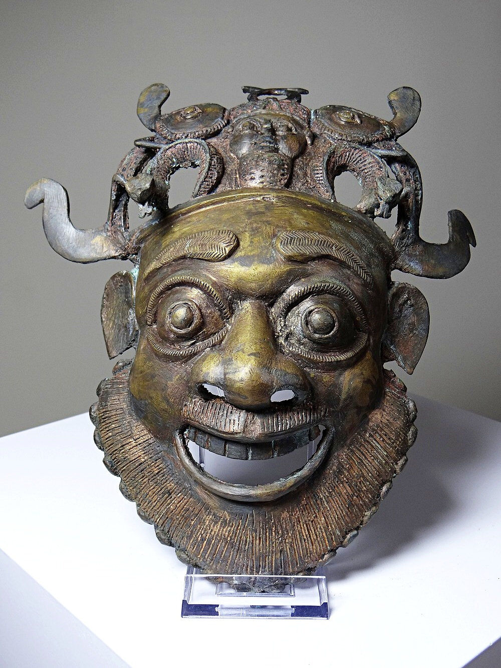 Vintage bronze African mask from Bamoun, Cameroon.
