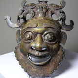 Vintage bronze African mask from Bamoun, Cameroon.