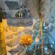 Pair of handcrafted portable lamps with a marbled stone effect